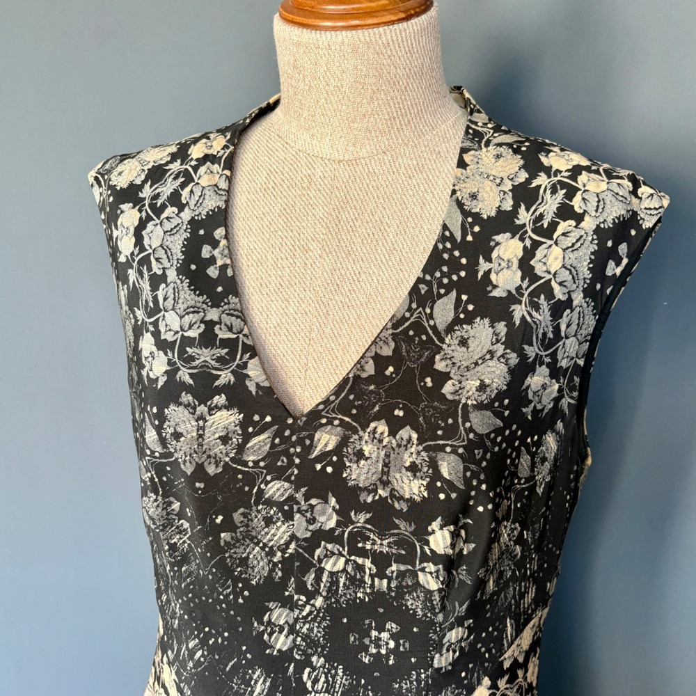 Nanette Lepore Floral Handkerchief Hem Midi Dress | Size 8 |โ Black Cream